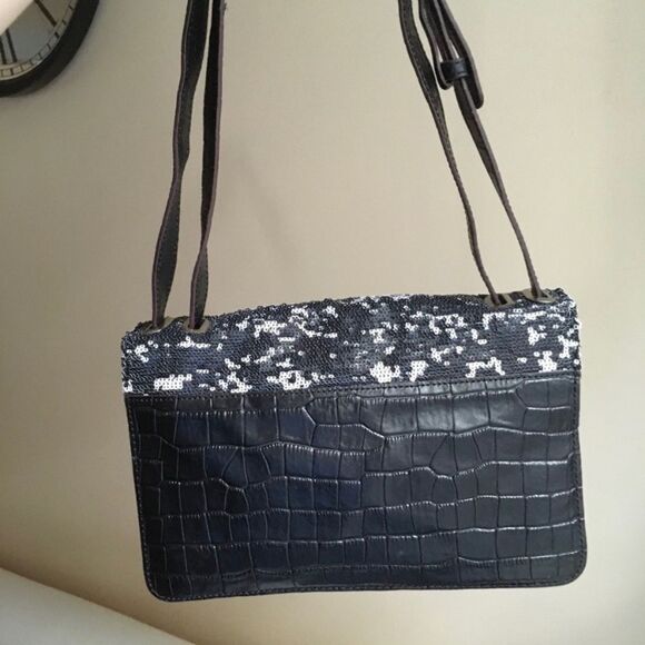 BCBGMaxAzria Vintage Brown Leather Sequin Mini Crossbody Shoulder Bag - Picture 4 of 8